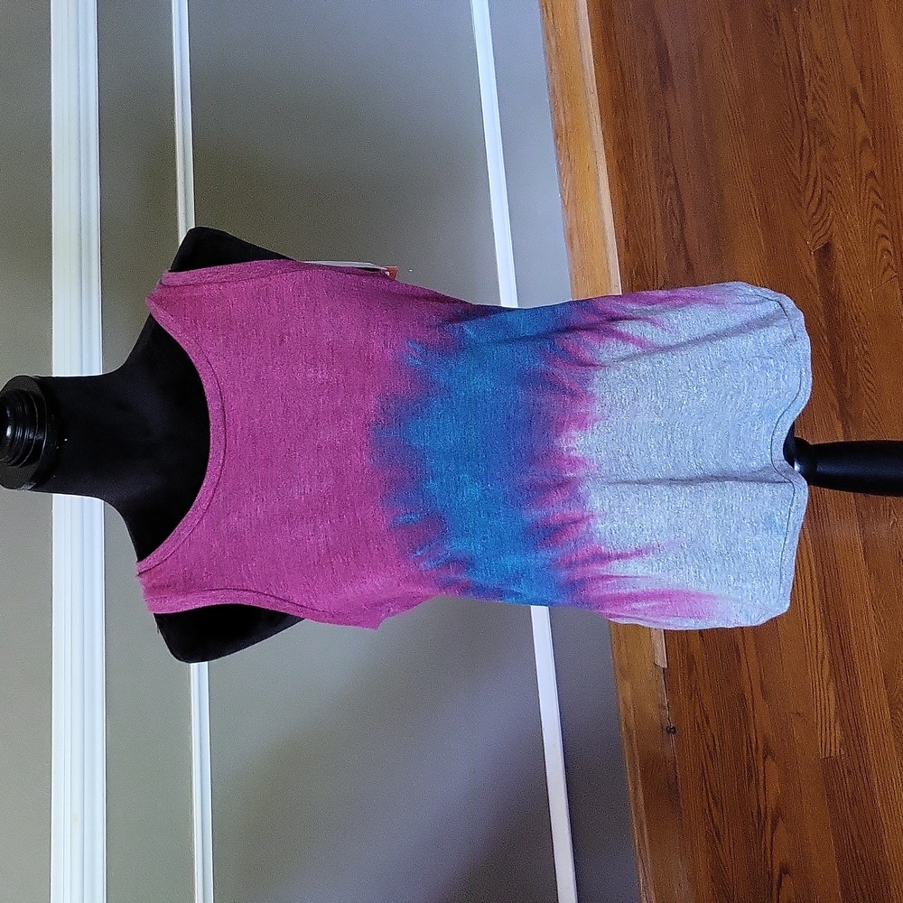 CHASER Triblend Jersey V Back Tank in Sunset Tie Dye Size Small